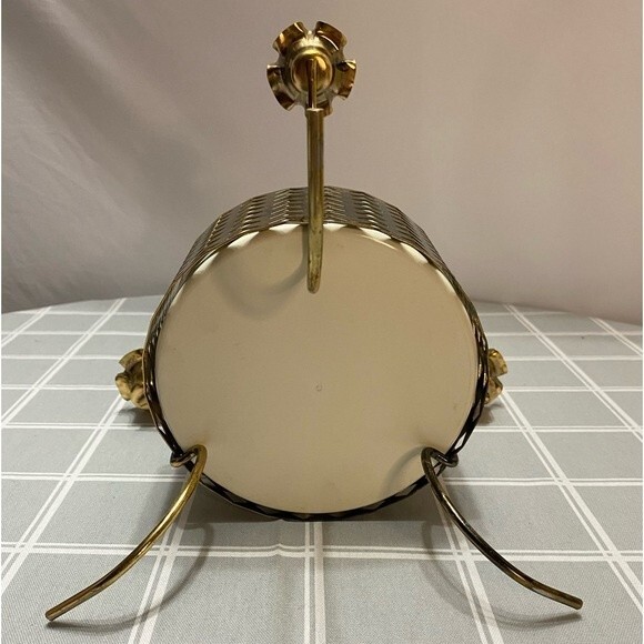 Vintage MCM Unique Gold Metal 3 Candle Holder Bowl Centerpiece Holiday Basket - Picture 3 of 9